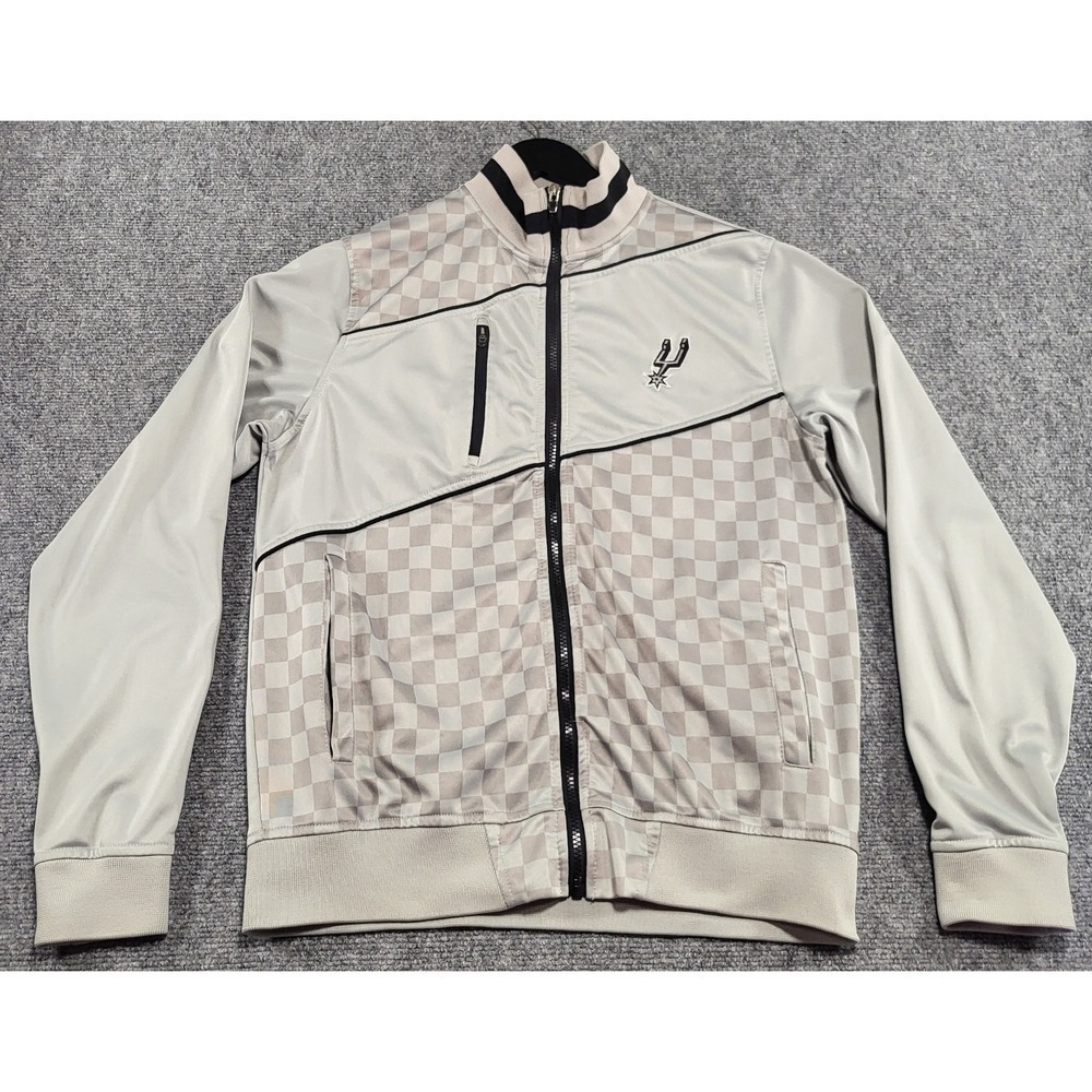 NBA Zipway San Antonio Spurs Medium Gray Checkered  Track Jacket Full Zip Retro